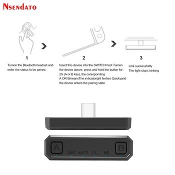 Bluetooth 5.0 Belaidžio Garso muzikos Adapterio Tipas-C Siųstuvas Dongle skirtas Nintendo Jungiklis Jungiklis Lite PS4 PC APTX LL HD