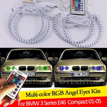 BMW 3 Serija E46 Compact 2001 2002 2003 2004 2005 16 spalvų RGB Angel Eyes LED Halo Žiedai RF Wireless Valdymo DRL