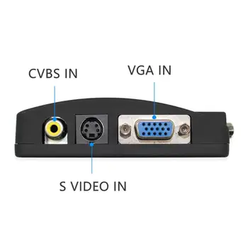 BNC ir VGA Video Converter AV VGA CVBS, S video Įvestis, PC VGA Out Adapteris Keitiklis Jungiklio Langelį PC MACTV Kamera DVD, DVR