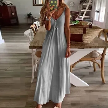 Bohemijos Sundres Moterų Suknelė 2021 Naujas Camisole Rankovių Maxi Ilga Suknelė Paplūdimio Atostogų Atsitiktinis Palaidų Skraiste, Vestidos