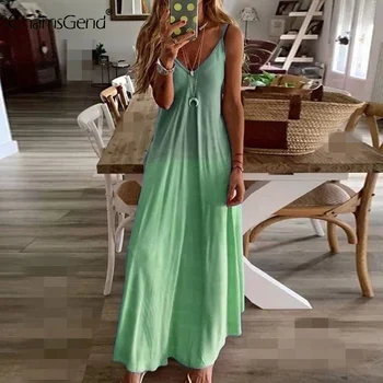 Bohemijos Sundres Moterų Suknelė 2021 Naujas Camisole Rankovių Maxi Ilga Suknelė Paplūdimio Atostogų Atsitiktinis Palaidų Skraiste, Vestidos