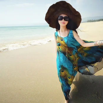 Boho Long Beach Šifono Povo Uodega Modelis Sun-proof Suknelė, XXL Prarasti Vestidos Moterys Vasarą Maxi Šalis Suknelė