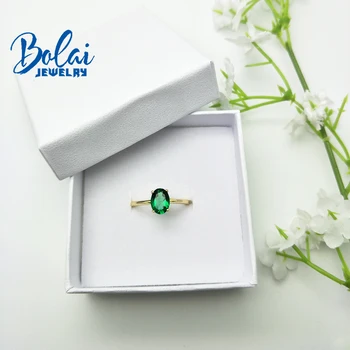 Bolaijewelry,Sukurta žalia smaragdo žiedu ovalo 6*8mm 925 sterlingas sidabro bauda papuošalai moterims-geriausia dovana