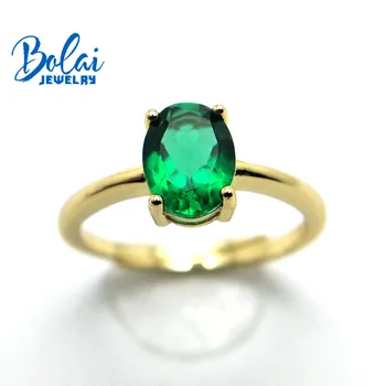 Bolaijewelry,Sukurta žalia smaragdo žiedu ovalo 6*8mm 925 sterlingas sidabro bauda papuošalai moterims-geriausia dovana
