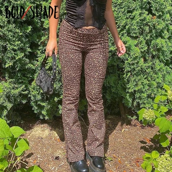 Bold Atspalvį Leopard 90-ųjų Derliaus Streetwear Liesas Kelnės Aukštu Juosmeniu Padalinta Ilgos Kelnės Rudenį 2020 M. Moteris Indie Estetinės Kelnės