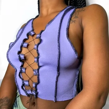 BOOFEENAA Seksualus Įrengtas Nėrinių Briaunoti Apkarpyti Viršūnes Moterų 2020 M. Vasarą Clubwear Rave Festivalyje Drabužius Tuščiaviduriai Tank Top Marškinėliai C83-BC15