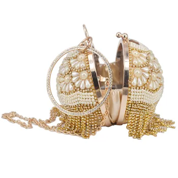 Boulingo Dizaino Pearl Sankabos Krepšys apvalaus žiedo Wristlets Maišelį Moterys Šalis Vakare Maišelį Kristalų kutai Kamuolys Moteriška piniginė XQ-15