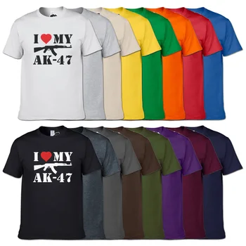 Boutique Vyrai T-shirt aš Myliu Savo Ginklą AK-47 T-shirt AK47 Vyrų marškinėliai Mados Dizainas Cool Logotipą, Trišakiai 16 Spalvų Minkštos Medvilnės Marškinėlius