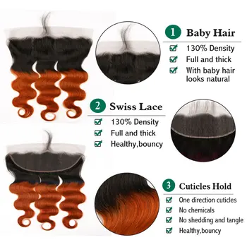 BP Brazilijos Plaukų Oranžinės spalvos Susiejamos Su Priekinės Kūno Banga Ombre Ryšulius Su Uždarymo Remy Žmogaus Plaukų Pynimas Ryšulius su Uždarymo