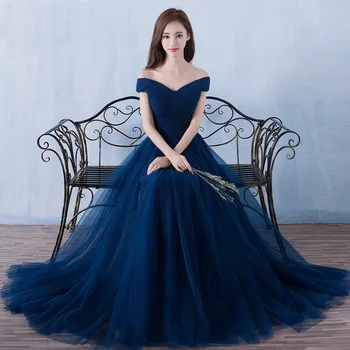 Bridesmaid dresses Elegantiškas ilgas vestuves suknelė Plius dydis, tamsiai mėlynos bridesmaid suknelę Tiulio Skraiste Soiree Vestidos
