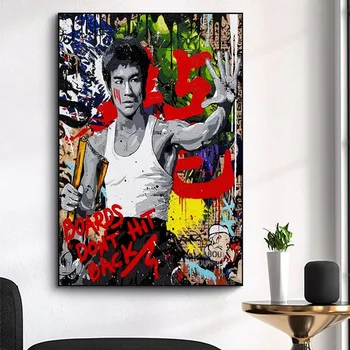 Bruce Lee Abstraktus Paveikslas Gatvės Menas, Grafiti, Plakatai, Tapyba Ir Grafika Kung Fu Superžvaigždės Drobė Sienos Nuotrauka Už Kambarį