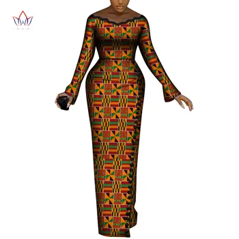 BRW Afrikos Suknelės Moterims ilgomis Rankovėmis Šalis Suknelės heidi bazin Riche Afrikos Spausdinti Undinė Mygtukai Afrikos Moterų Drabužių WY8240