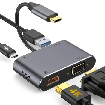 C tipo su 4K HDMI 1080P VGA, USB 3.0 PD Įkrovimo Adapteris Keitiklis 2 Ekranai Pats Ekranas ， 
