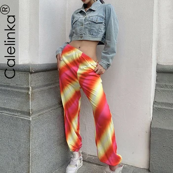 Calelinka Hip-Hop Kelnės Moteris Kaklaraištis Dažų Haremo Kelnės Su Kišenėmis 90s Drabužius Ilgai Laisvi Sweatpants Streetwear Treniruotės Kelnės