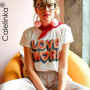 Calelinka Meilės Daugiau Moterų Plius Dydis Prarasti Medvilnės Moterų Tees Trumpas Rankovės Grafinis Vintage Marškinėliai Apvalios Kaklo 70s, 80s Tumblr marškinėliai