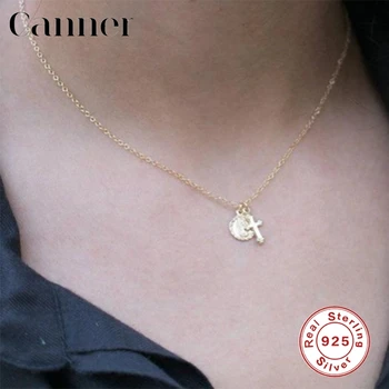 Canner Originali 925 Sterlingas Sidabro Collier Karoliai Mergelės Marijos Medalis Kryžiaus Karoliai Pakabukas Moterų Fine Jewelry Collares W5