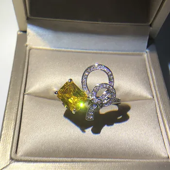 CC S925 Sidabro Žiedai Moterims Geltona Lankas-mazgas Kubinių Zircona Vestuvinį Žiedą Sužadėtuvių ir Vestuvių Fine Jewelry Lašas Laivybos CC3147