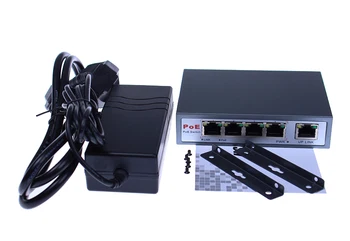 CCTV 4-Port 10/100M PoE Net Switch/Hub Power Over Ethernet PoE&Optinio Perdavimo IP kamerų Sistemos Tinklo Komutatoriai