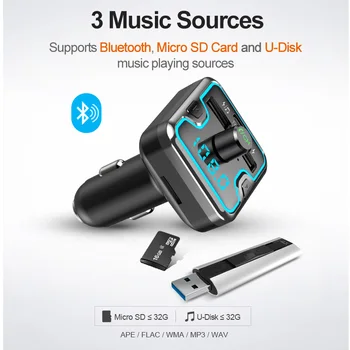 CDEN automobilinį MP3 muzikos grotuvas U disko muzikos Bluetooth 5.0 imtuvas fm siųstuvas USB Tipo c greitai automobilinis įkroviklis automobilinis kvėpavimas šviesa