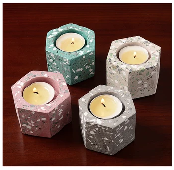 Cemento žvakidė silicio pelėsių šešiakampis dizaino žvakidė pelėsių namų puošybai žvakių laikiklis vieta gabalus pelėsių