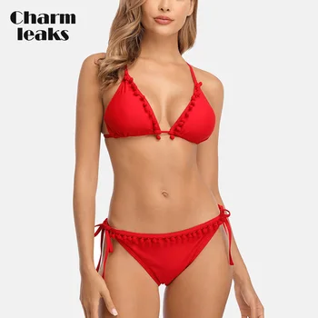 Charmleaks Moterų Bikini Komplektas Kutas Kamuolys Maudymosi Kostiumėlį, Apynasrio Maudymosi Kostiumai Vientisos Spalvos Maudymosi Kostiumas Seksualus Push Up Paplūdimio