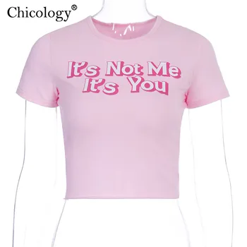 Chicology rausvos spalvos medvilnės laišką, print T-shirt seksualus corp viršų trumpomis rankovėmis mielas marškinėlius moterims 2019 metų rudens žiemos drabužių streetwear