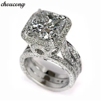 Choucong Derliaus Pažadas žiedas Pagalvėlių iškirpti 2c AAAAA Cirkonis Cz 925 Sterlingas sidabro Dalyvavimas Vestuvių Juostoje Žiedai, moterims, Vyrams