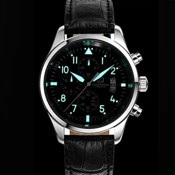 Chronografas chronometras šviesos vandeniui karinės nardymo, bėgimo sporto prabangos prekės ženklo vyrai kvarciniai laikrodžiai natūralios odos dirželis