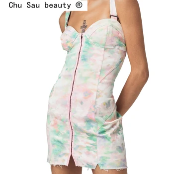 Chu Sau grožį Naujas Mados Atsitiktinis Chic Spalvinga Spausdinti Diržas Mini Suknelė Moterims Seksualus Giliai V-kaklo Backless Vasaros Ponios Suknelės