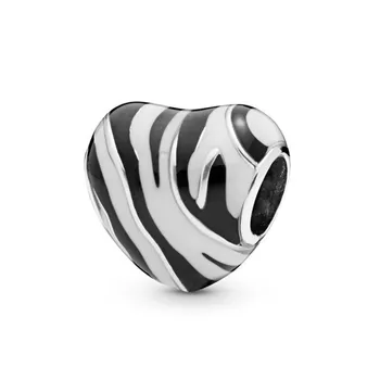 CODEDOG Zebra Stripes Meilė Širdies Karoliukai Tinka Originalios 3mm Apyrankę Nekilnojamojo 925 Sterlingas Sidabro Karoliukai 