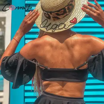 Conmoto kieto juoda raukiniai aukšto juosmens push up maudymosi kostiumėliai moterims atsitiktinis holid treneris seksualus bikini femme vasaros paplūdimio bikini komplektas