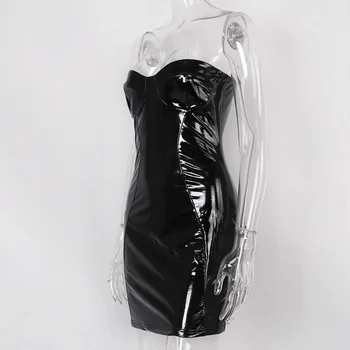 Corzzet Gotikos Drabužių Black PU Oda be Rankovių Moterims Vamzdis Viršuje Suknelė Vintage Pieštuku Seksuali Mini Klubas Suknelės Mados vestidos