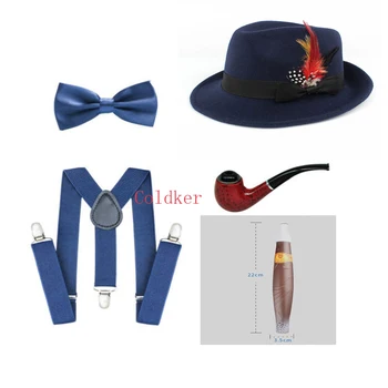 Cosplay Kostiumai, Deluxe 5 Gabalas Gangsteris Kostiumas Rinkinys Skrybėlę Petnešos Kaklaraištis Cigarų Y-Atgal Petnešos Mens 1920 Išgalvotas Suknelė