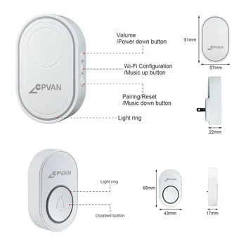 CPVAN Pažangi Belaidžio ryšio Doorbell 58 Žiedas Dainų Smart Durų Bell Varpelių ES JK JAV Plug TUYA APP 