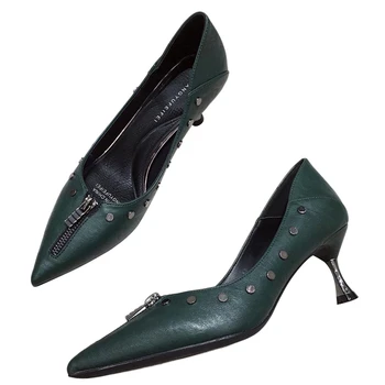 Cresfimix moterų mados pažymėjo tne žalia paslysti ant stiletto kulniukai už šalies ponia kietas juoda biuro kulno batų zapatos dama a6528