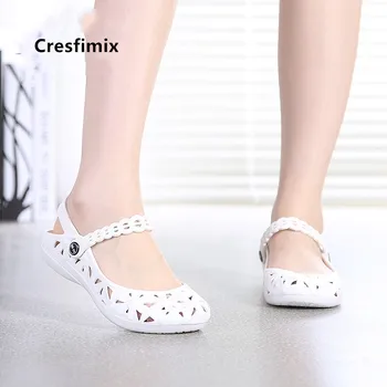 Cresfimix moterų mados saldus baltas pienelis holed pavasario batai ponios atsitiktinis vasaros juoda sagtis dirželis batai cool batai a5746