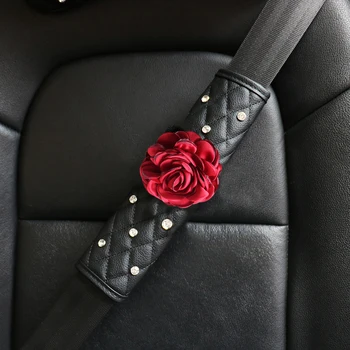 Crystal Raudona Rožė Gėlių Automobilio rankinis Stabdis Padengti Pavarų Jungiklis Rankenos Padengti kalnų krištolas Oda Auto Automobilių Aksesuarų Mergaitėms