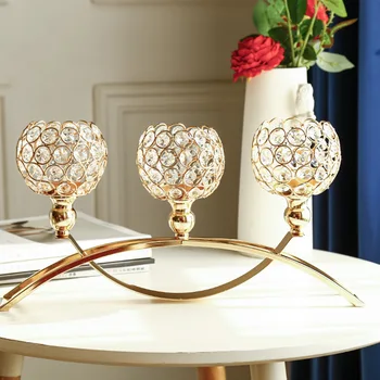 Crystal Tuščiaviduriai Žvakių Laikikliai Romantiškų Europos Vestuves trigalvis Aukso Metalo Žvakidės Stalo Dekoravimas Ornamentais