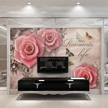 Custom 3D Didelės Freskos Įspausti Pink Rose Papuošalai Foto Tapetai Roll Gyvenamasis Kambarys Sofos fone Sienų Dekoras Freska Sienos Medžiaga