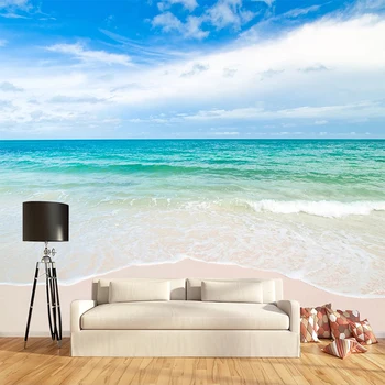 Custom 3D Freskos Big Blue Sea Beach Kraštovaizdžio Foto tapetų Gyvenamasis Kambarys Miegamasis Vonios kambarys Vandeniui, Drobė, Tapyba Tapetai