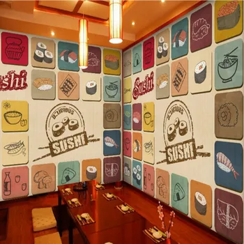 Custom 3d freskos Rankomis dažyti cartoon tapetai suši fone užsakymą freskos restoranas, baras Dekoratyvinės tapetų