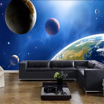 Custom Freskos Wallpaper HD Kosmoso Planetos 3D Žvaigždėtas Dangus Freska Vaikams, Vaikų, Miegamojo Kambarį Fone Sienų Tapybos Namų Dekoro