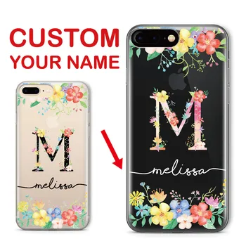 Custom Personalizavimas Pavadinimas Gėlių Raštas Pradinio Minkštas Aišku, Telefono dėklas Skirtas iPhone 12 11 Pro Max 6S XS Max 7 7Plus 8 8Plus X XR
