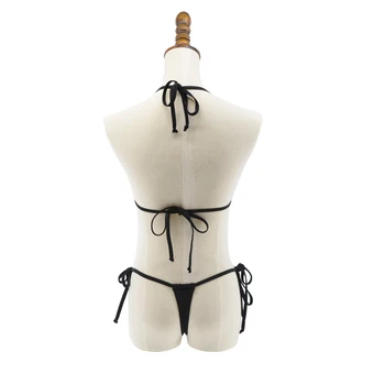 Cut-Out, Micro String Bikini Juodas Seksualus Pusėje Kaklaraištis Diržas Apačioje Mini Tiny Ekstremalių Bikini Moterų Paplūdimio Glamour Rauginimo Biquini