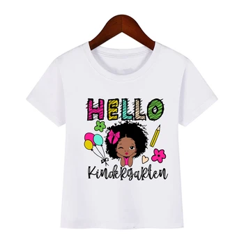 Cute Little Black Melanino Princesė Spausdinti Mergina T-marškinėliai Gimtadienis Vaikams Juokinga T Shirts 1 Iki 8 Metų Bamblys Balta Merginų Topai C50
