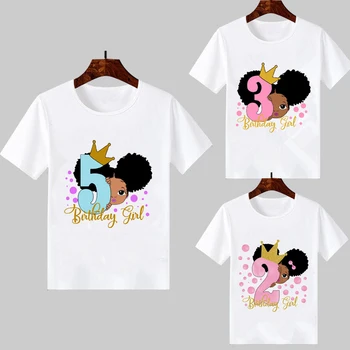 Cute Little Black Melanino Princesė Spausdinti Mergina T-marškinėliai Gimtadienis Vaikams Juokinga T Shirts 1 Iki 8 Metų Bamblys Balta Merginų Topai C50