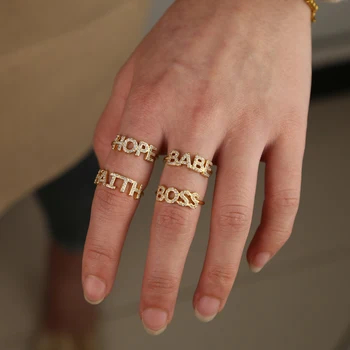 Cz asfaltuotas BABE BOSAS VILTIES, TIKĖJIMO užsakymą raidžių unikalus reiškia, moterų dalyvavimas aukso spalvos žiedas mados