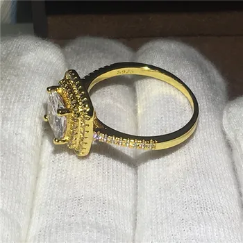 Dalyvavimas Vestuvių Juostoje Žiedai, moterų, vyrų, Pagalvėlių iškirpti 3ct AAAAA cirkonis cz Geltonos Aukso Užpildytas 925 sidabro Pažadas žiedas Papuošalai