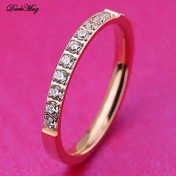 DarkMag Fine Jewelry Titanuim Plieno Rose Aukso Spalvos Žiedas CZ Crystal Žiedą, kad Moterys, Poros Pirštų Žiedus, meilė, Vestuvės