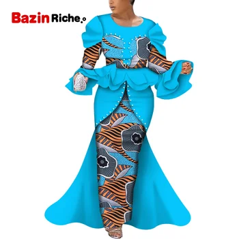 Dashiki Afrikos Suknelės Moterims ilgomis Rankovėmis Grindų Ilgio Suknelė 2021 M. Rudenį Šalies Tradicinių Afrikos Moterų Drabužių WY5625